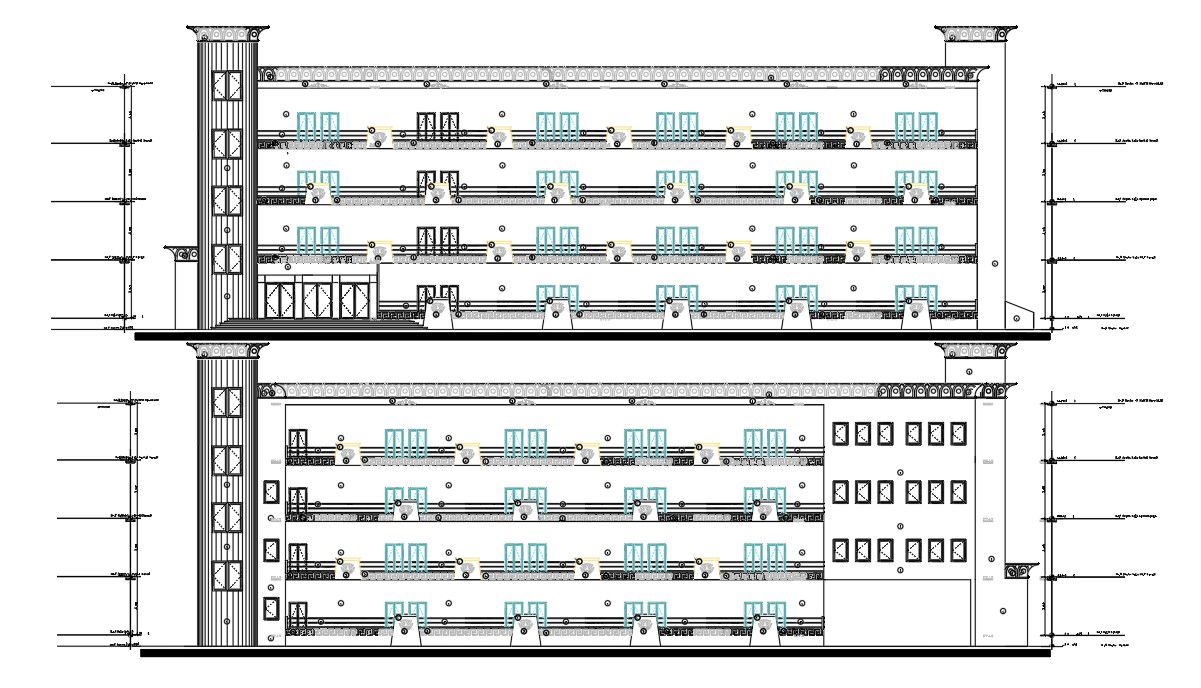 School Building Front And Side Elevation Design CAD File