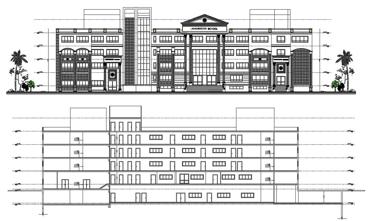 School Building Sectional Elevation Design DWG File