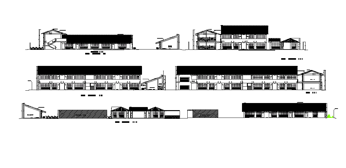 School elevation design separated in this file. Download this 2d autocad drawing file.