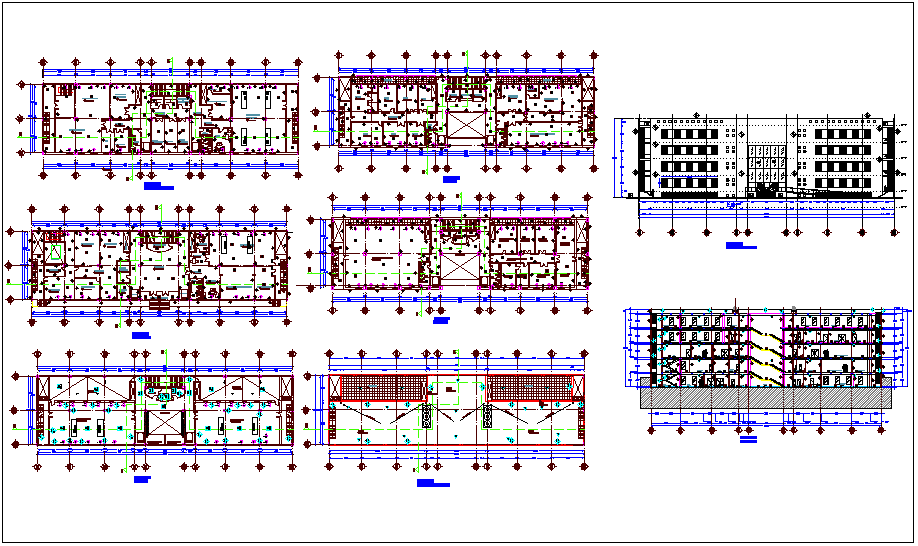 Scientific lab structural view with floor plan,elevation & section view dwg file