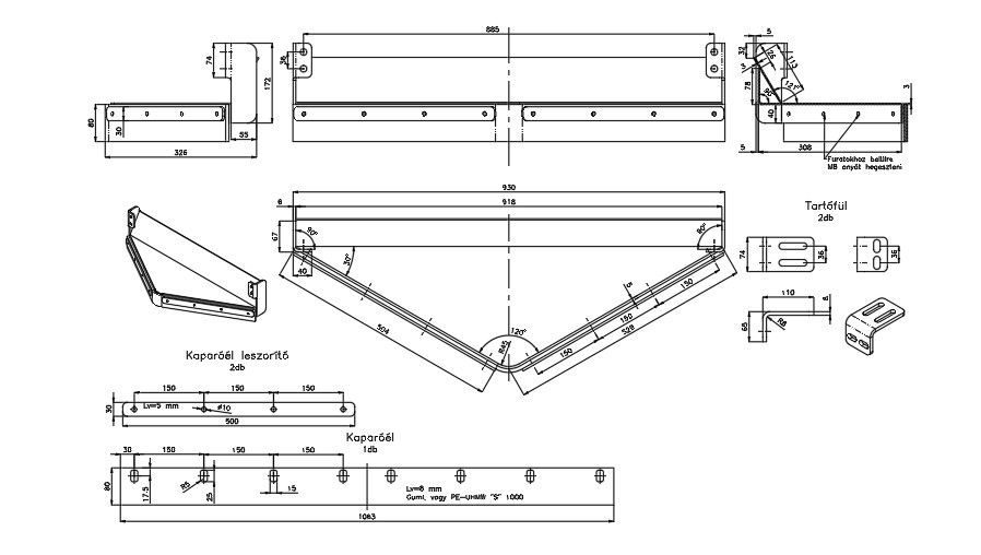Scraper edge clamp details.