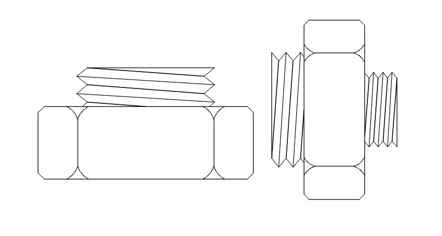 Screw Bolt And Nut Elevation Design Free Download DWG File
