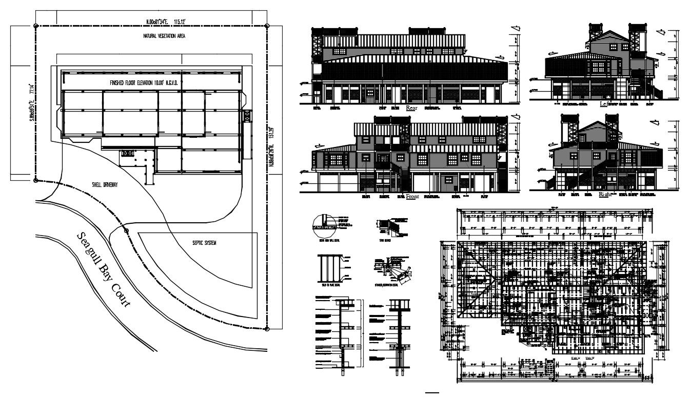 Seagull Bay Court Plan With Elevation DWG File