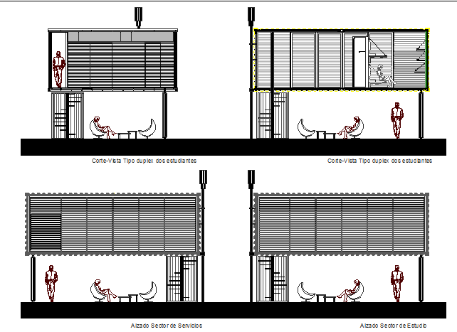 Seating area cut sectional view details of market dwg file