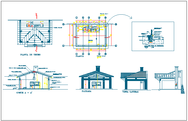 Seating arrangement bench and roof structure plan view detail dwg file