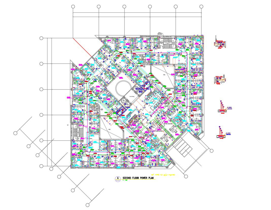 Second Floor Electrical Power Plan Of Commercial Building AutoCAD File