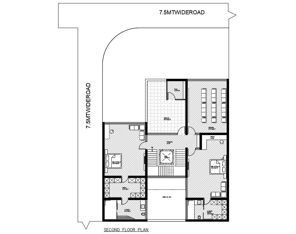 Second Floor Plan Of Bungalow Design AutoCAD File