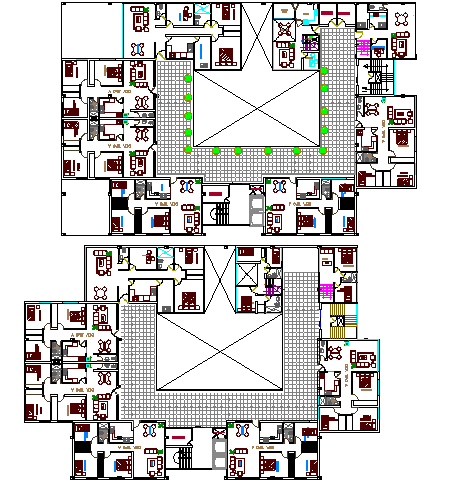 Second and third floor layout plan of multi-flooring hotel details dwg file