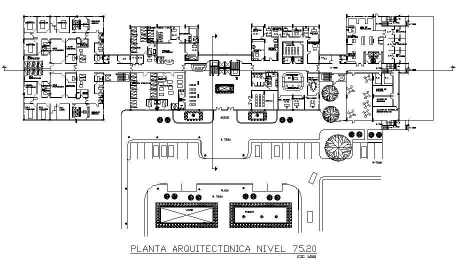 Second and third floor plan details of multi-level civil hospital dwg file