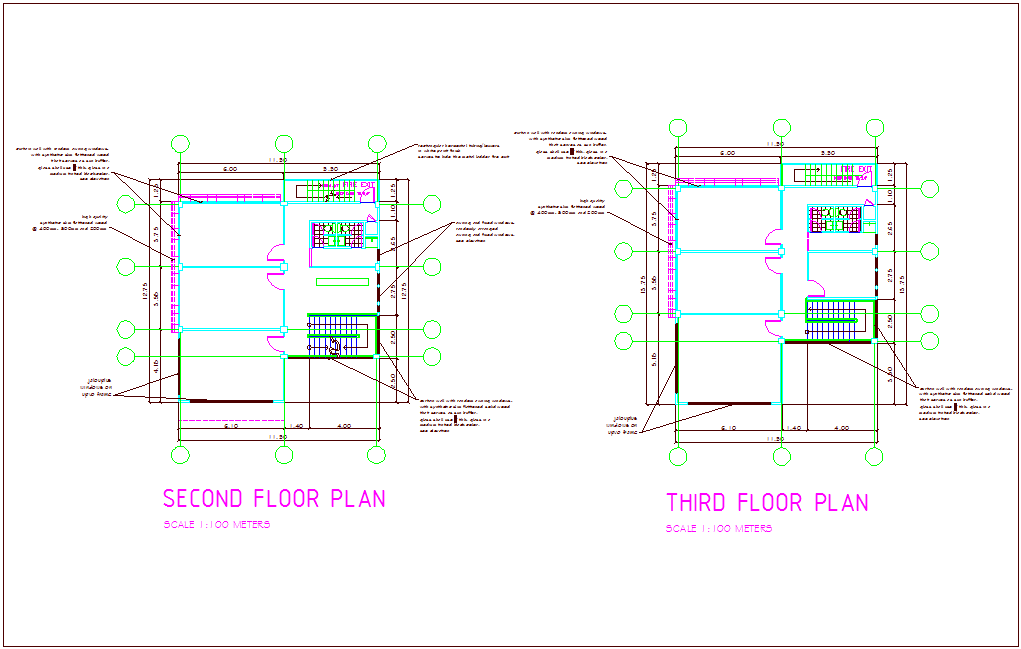 Second and third floor plan of office building dwg file