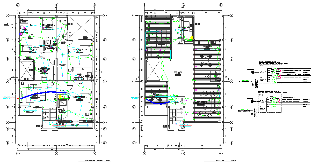 Second floor and roof plan electrical home plan dwg file
