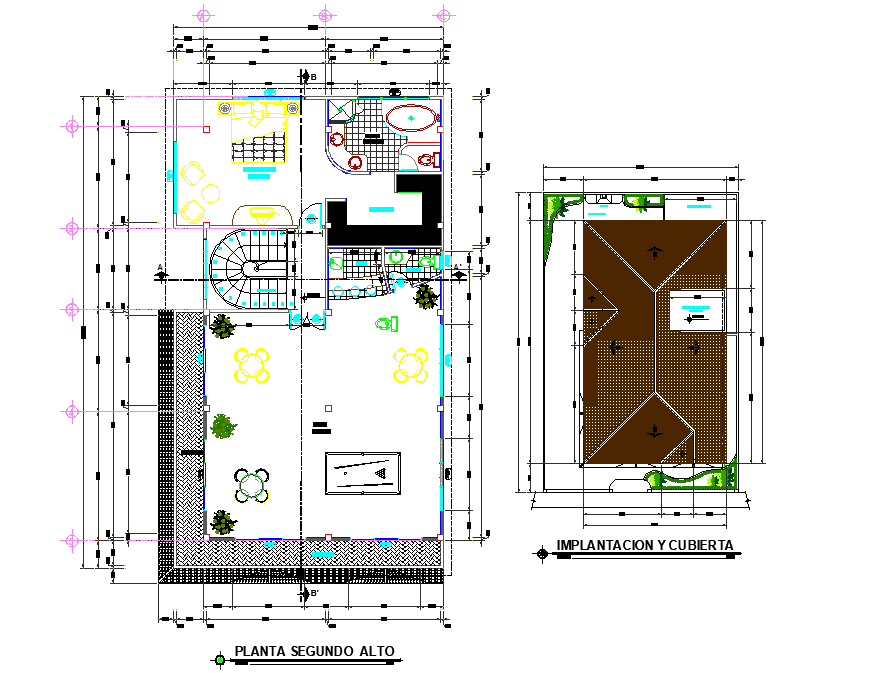 Second floor and roof plan house detail dwg file