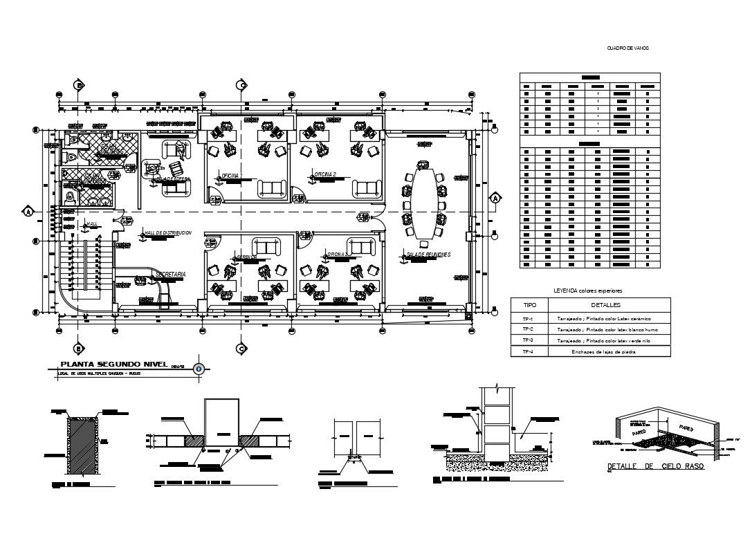 Second floor plan details of corporate office building dwg file
