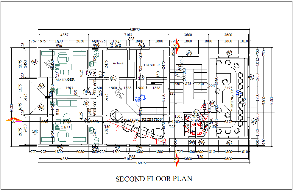 Second floor plan for computer business center dwg file