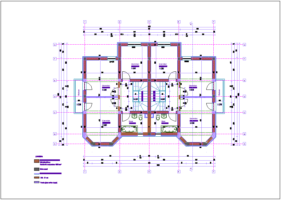 Second floor plan of duplex dwg file