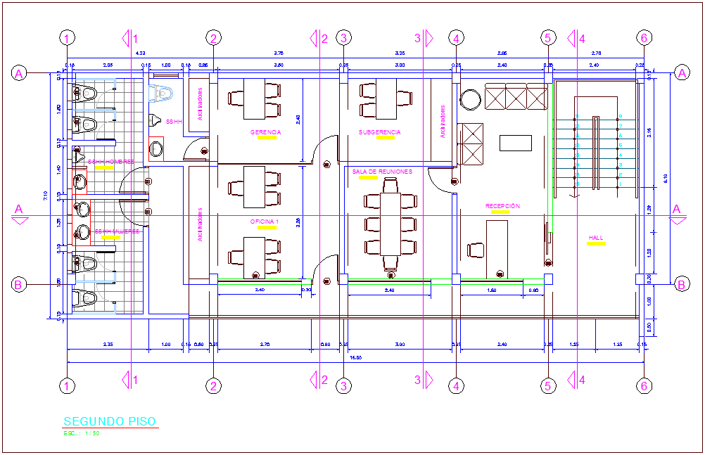Second floor plan of office area dwg file