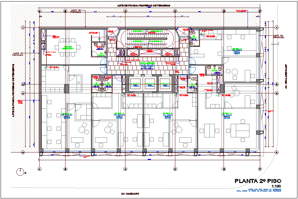Second floor plan of office with architectural view dwg file