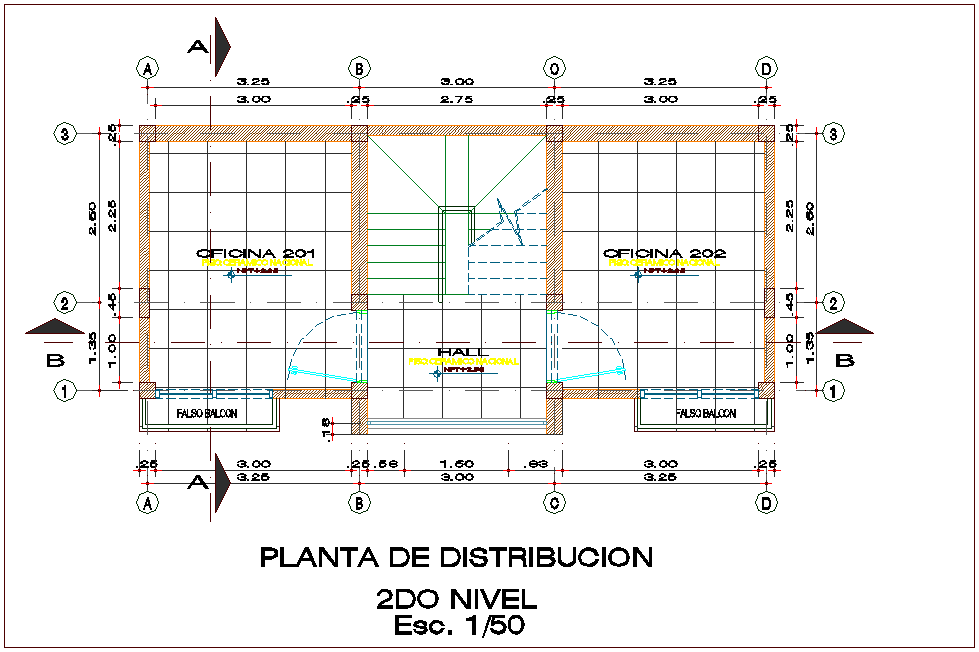 Second floor plan of office with distribution view dwg file