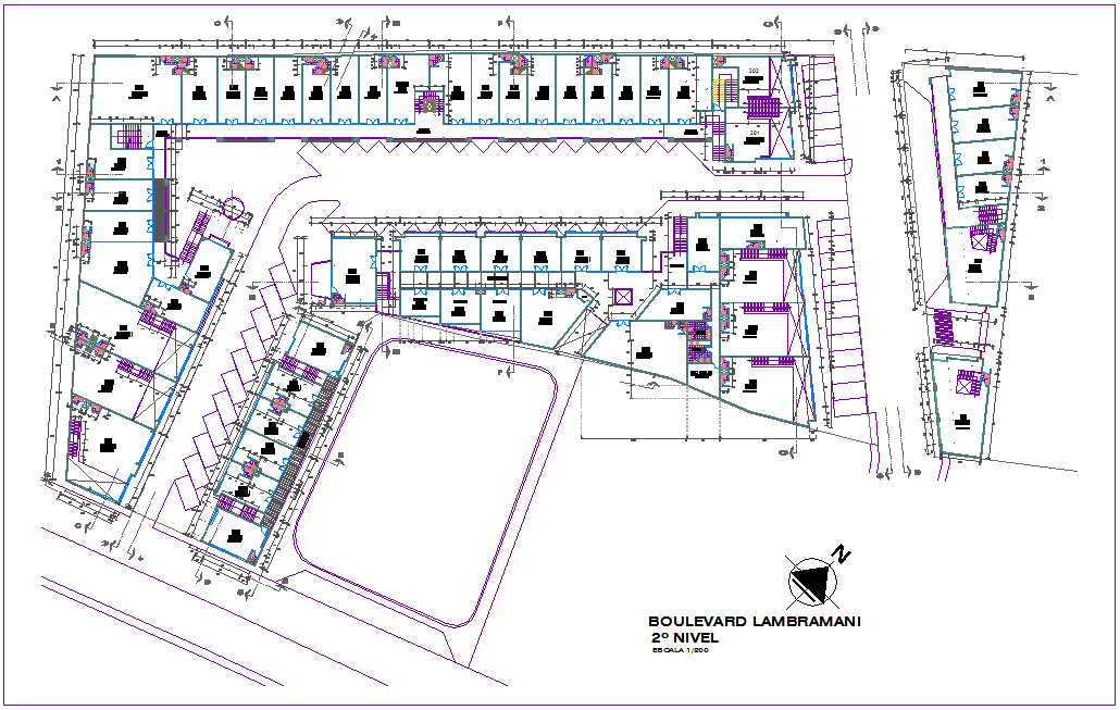 Second floor plan view of commercial building dwg file