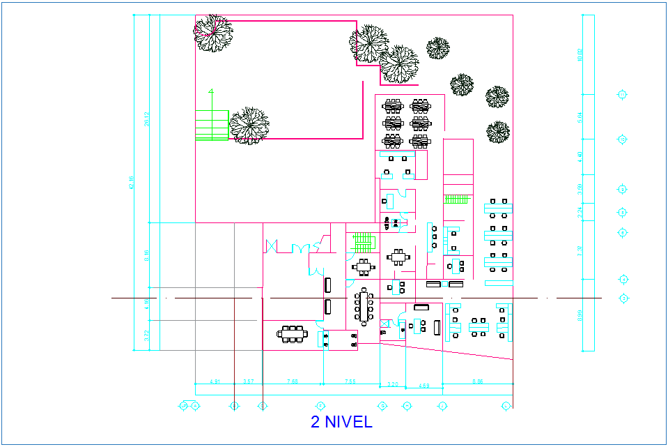 Second floor plan with architectural view of office design dwg file