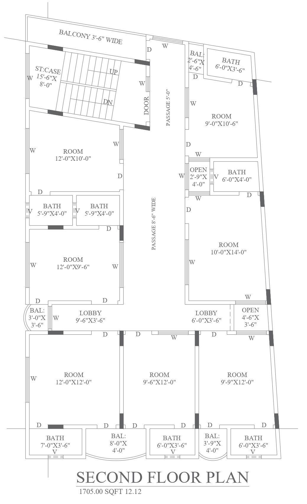 1705 sq ft Second Floor Residential Plan in DWG Format
