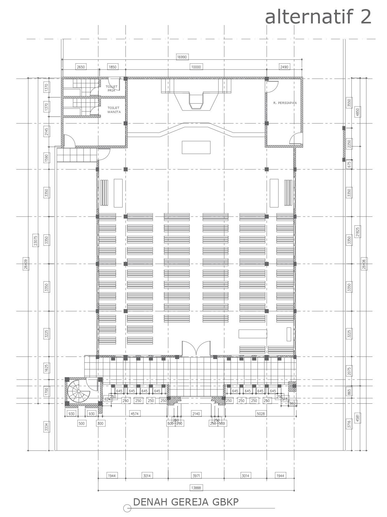 Second alternative for GBKP Church floor plan detail dwg autocad drawing .