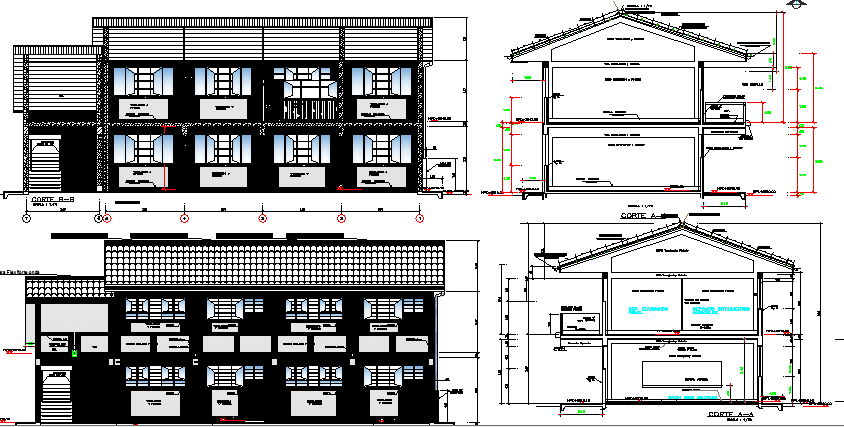 Secondary School Elevation and Section Details dwg file