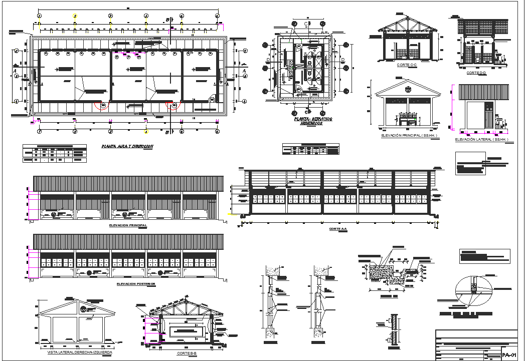 Secondary school design in jungle region of Peru dwg file