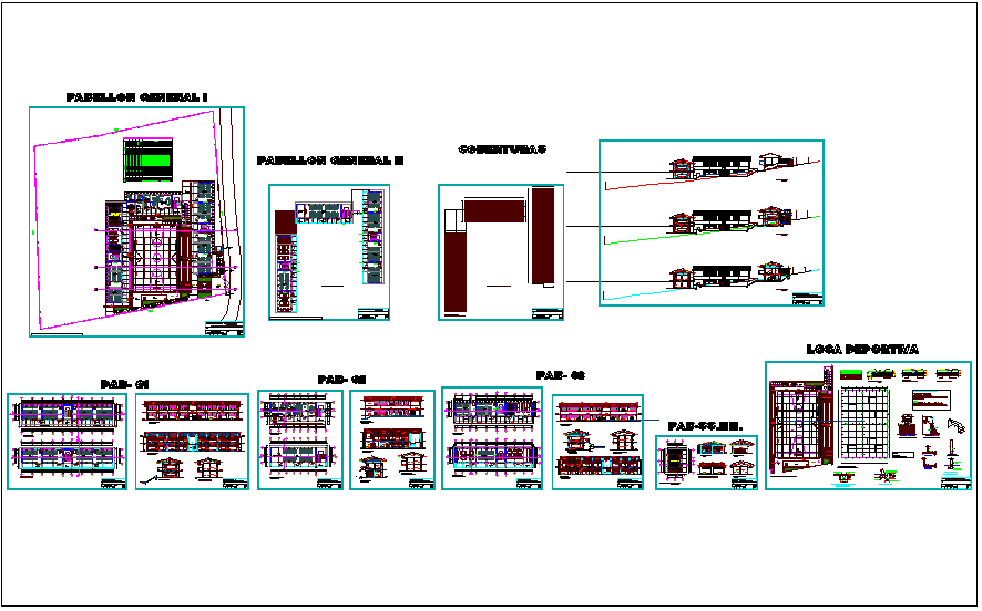 Secondary school plan view with elevation dwg file