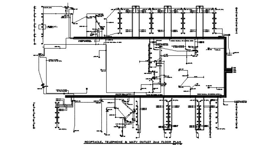 Second floor MA tv outlet diagram, Receptacle, telephone, and typical section details are provided in this AutoCAD DWG drawing. Download the AutoCAD 2D DWG file.