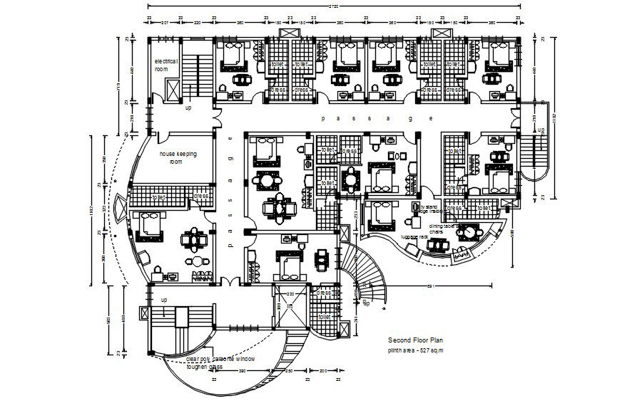 Second floor plan of restaurant in AutoCAD 2D drawing, dwg file, CAD file
