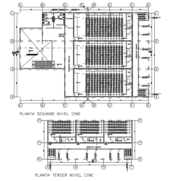 Second-floor plan of the Auditorium building detail stated in this CAD file. Download the AutoCAD drawing file.
