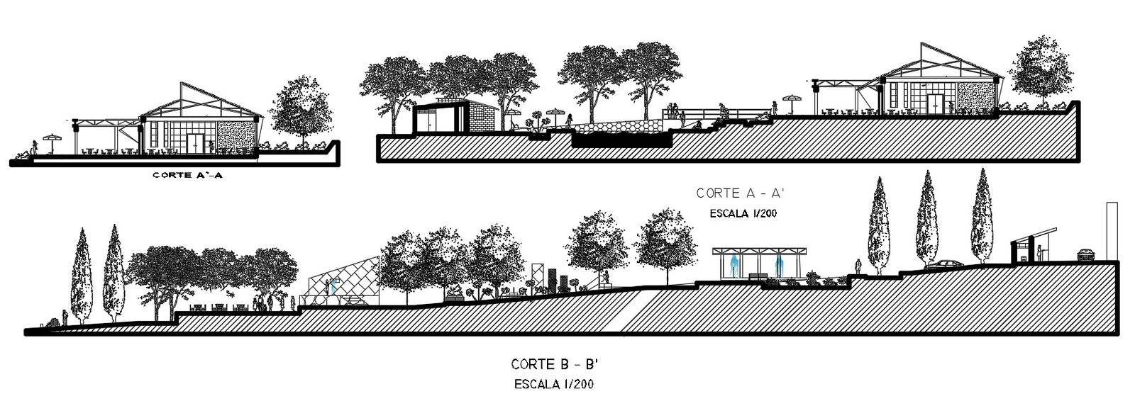 Section 2d CAD drawings details of restaurant building dwg file