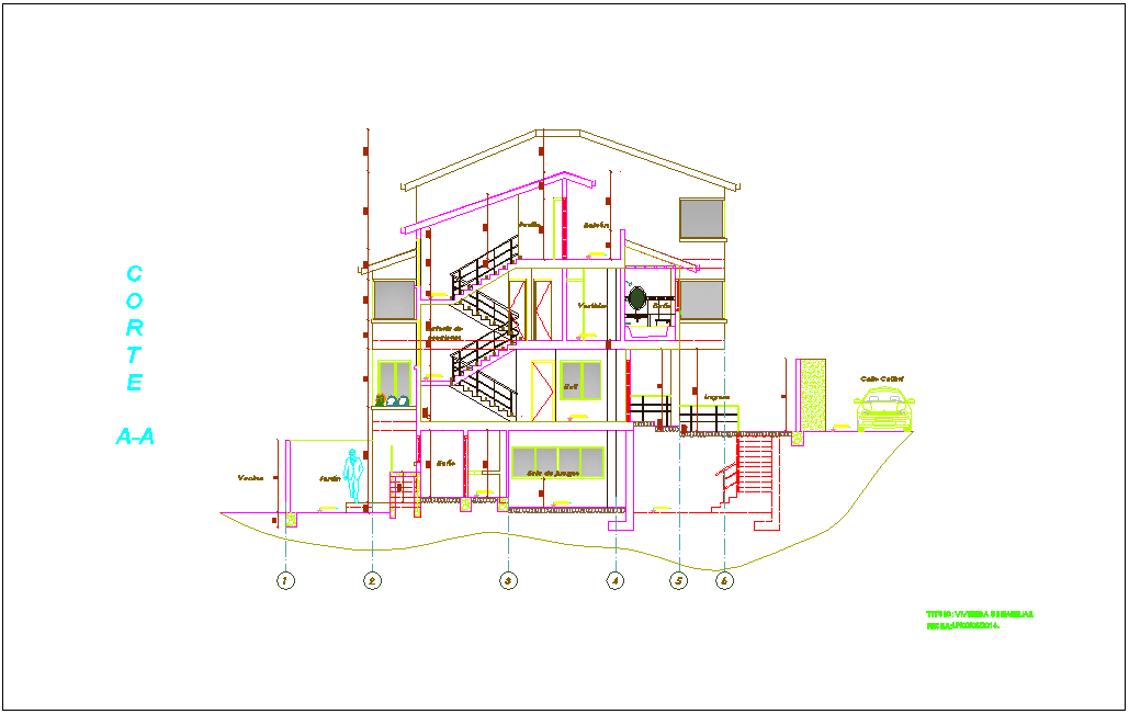 Section A-A view for house building dwg file