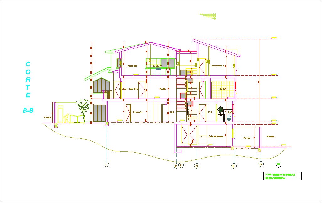 Section B-B view for house building dwg file