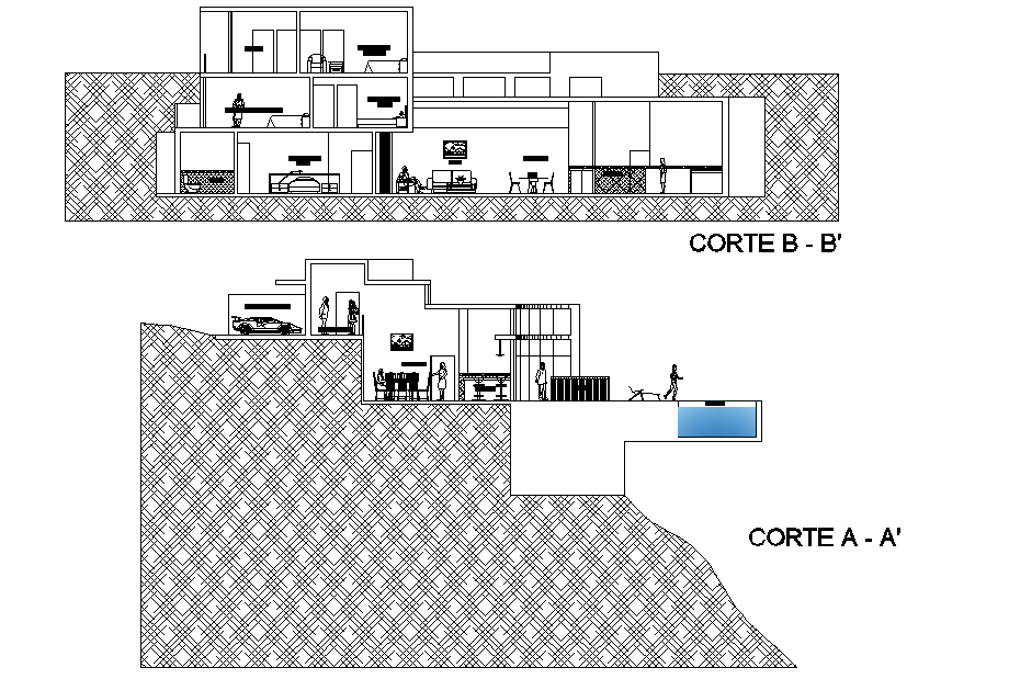 Section Beach house plan detail dwg file
