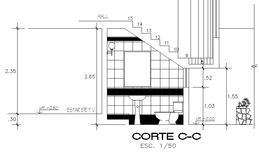 Section C-C’ toilet detail dwg file