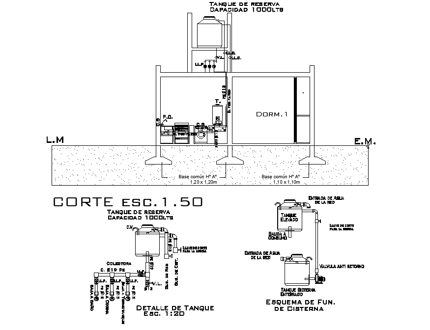 Section Cold water installation-hot plan layout file