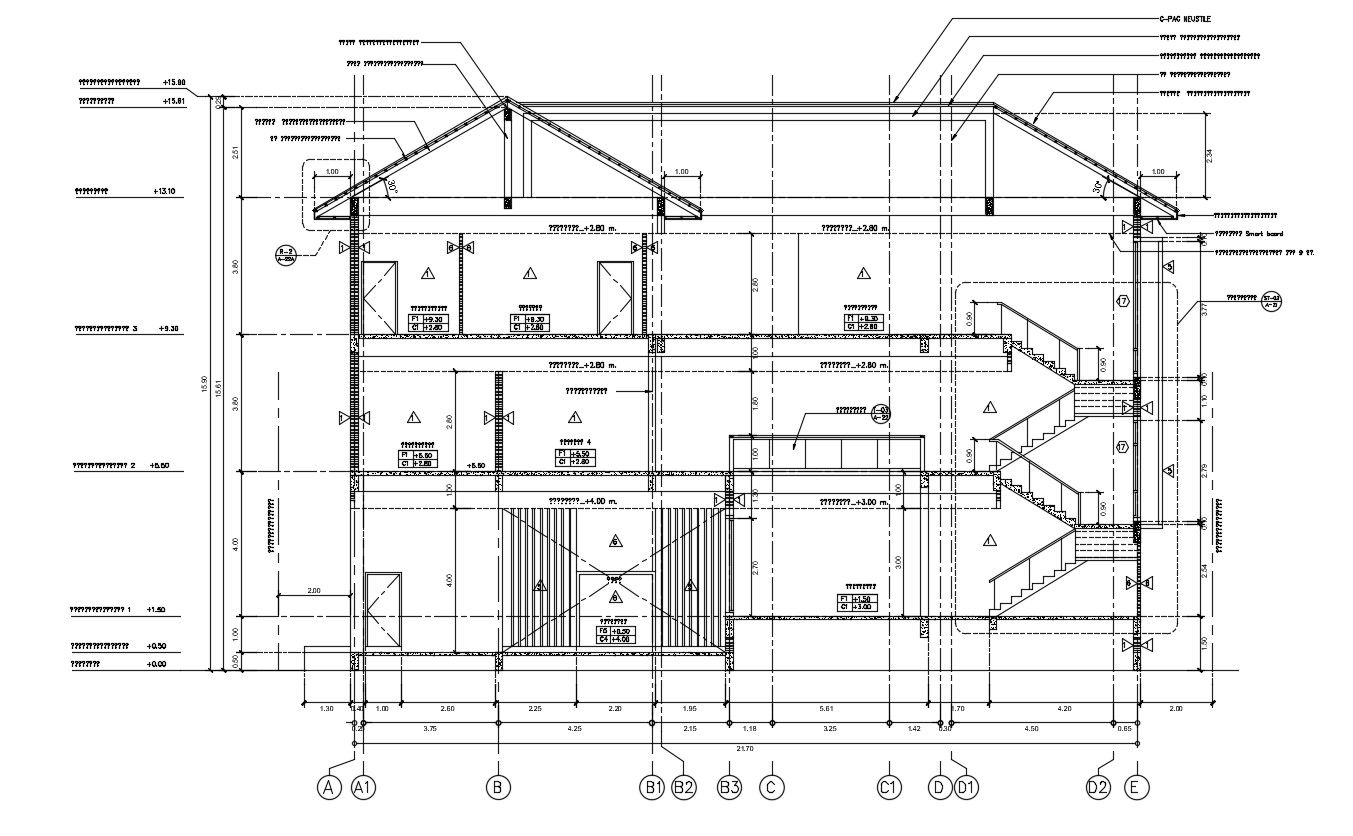 Section Of Huge Bungalow With Working Dimension DWG File