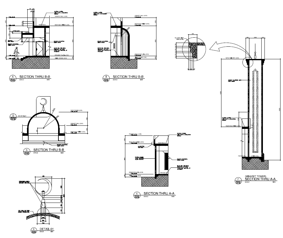 Section Plan of Mosque project