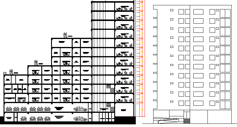 Section Plan of Multi-Family Housing Dwelling dwg file