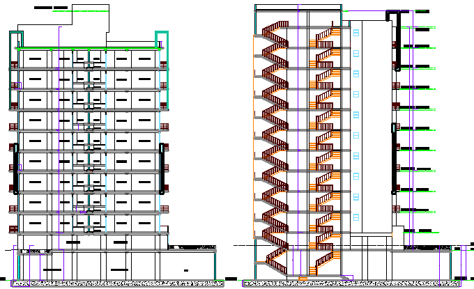 Multi-Flooring Housing Flats Section Plan Architecture Layout dwg file