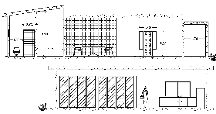 Section Plan of Single Family House Design dwg file