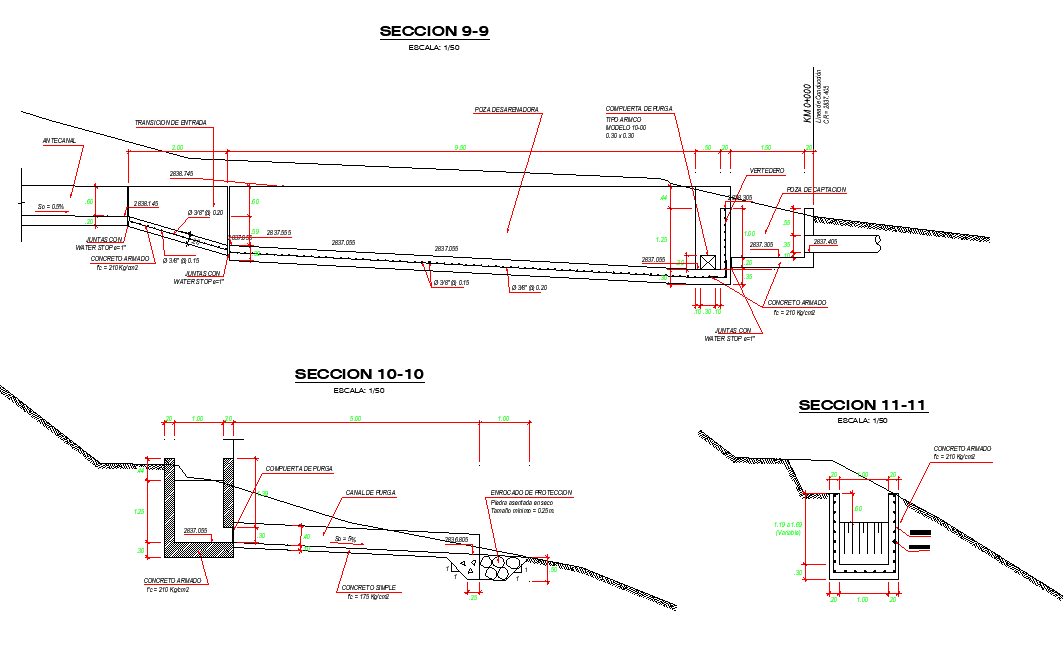 Section Plans irrigation canal dwg file