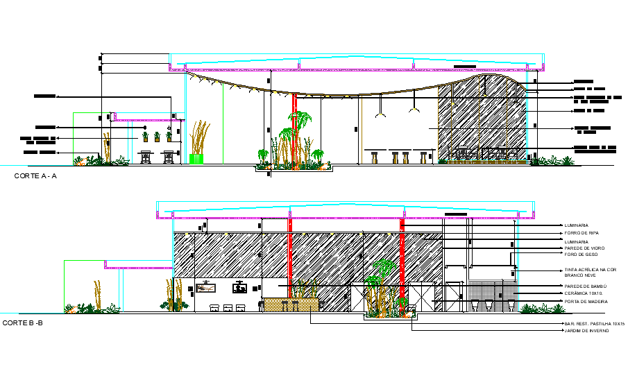 Section Project restaurant plan detail dwg file