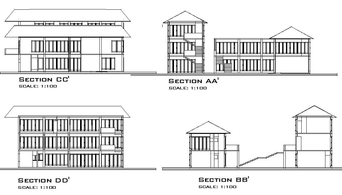 Section Residence design plan detail dwg file