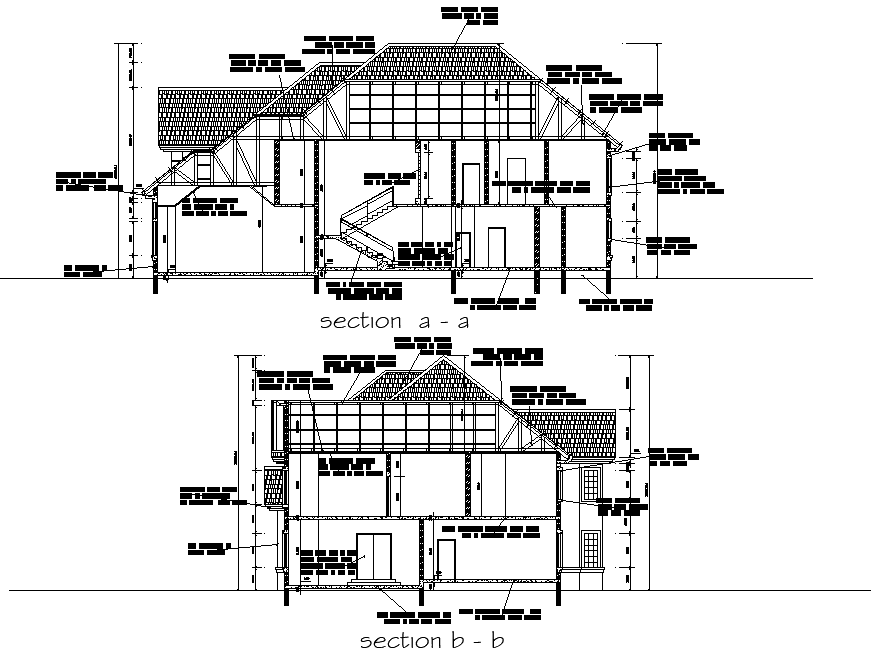 Section Residential building home plan detail dwg file