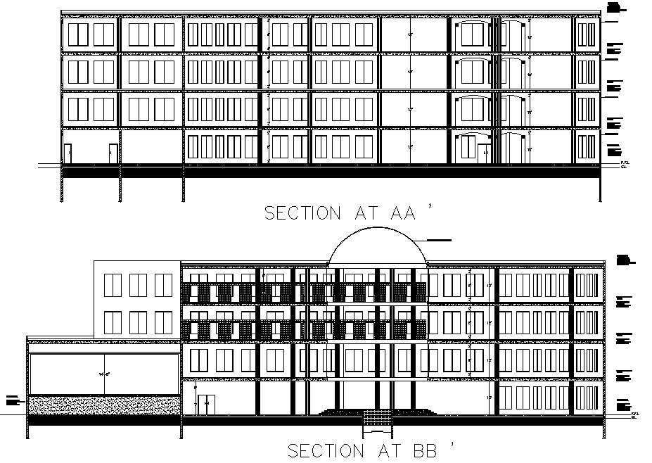 Section Scientific center plan detail dwg file