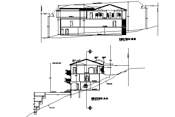 Section Split level house hill side detail dwg file
