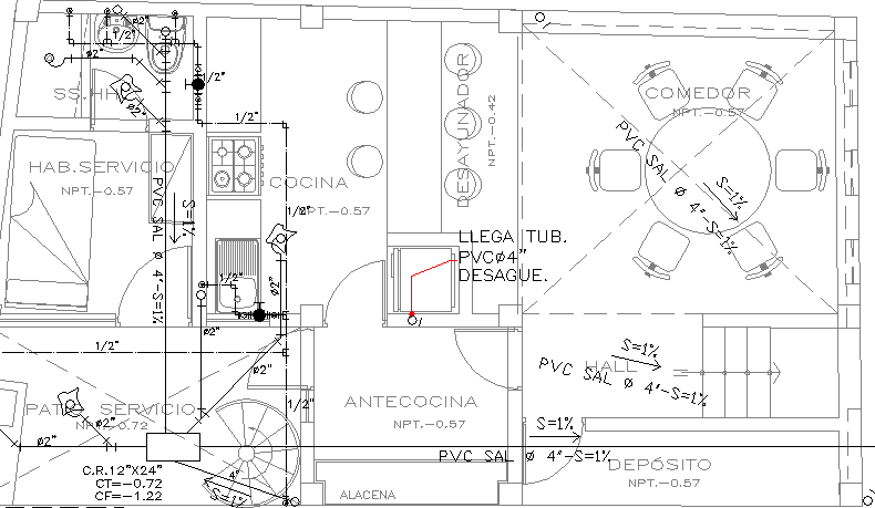 Section View of Family House Architecture Design dwg file